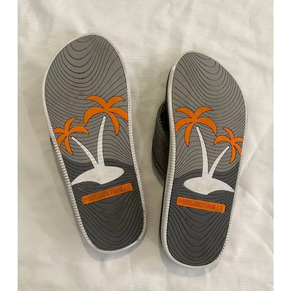 Margaritaville Palm Tree Flip Flops Toe Post Sandals Gray White Mens 8 Beach